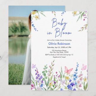 Invitation Photo Floral Spring Baby in Bloom Baby Shower 