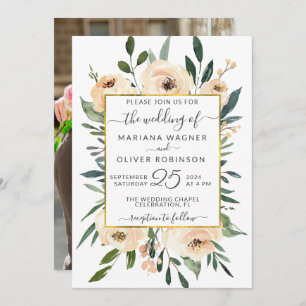 Invitation Photo Floral White Mariage