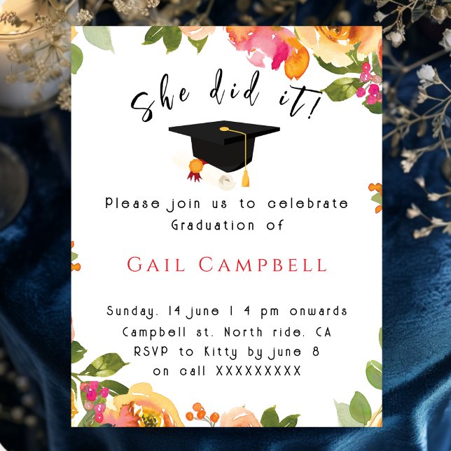 Invitation Photo florale à l'aquarelle rose et pêche (Créateur téléchargé)