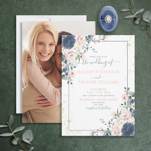 Invitation Photo florale bleu pâle bleu rose pâle