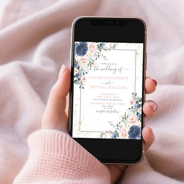 Invitation Photo florale bleu pâle bleu rose pâle (Créateur téléchargé)