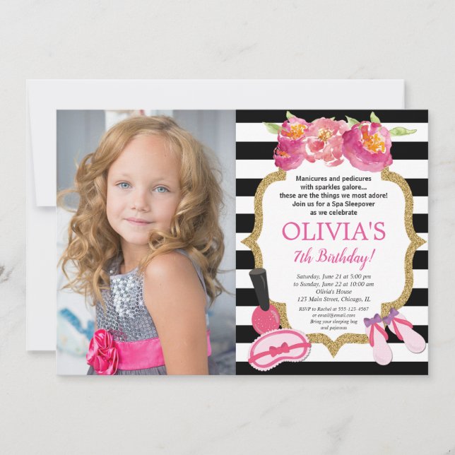 Invitation Photo florale de fête d'anniversaire de Sleepover (Devant)
