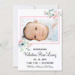 Invitation Photo florale encadrée - Annonce de naissance