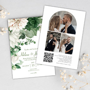 Invitation Photo florale moderne QR Code Emerald Green Mariag
