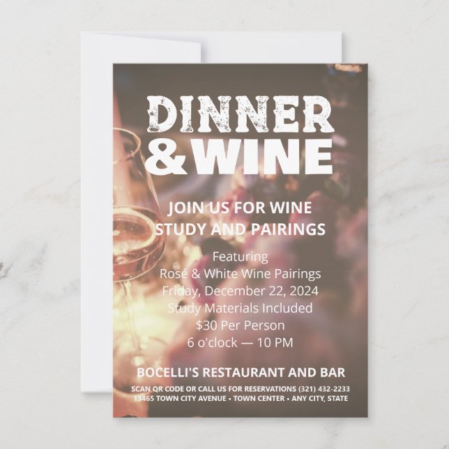 Invitation Photo Flyer pour Dîner Rustique et Vin (Devant)