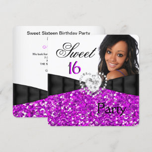 Invitation Photo Fuchsia Parties scintillant Sweet 16 16e ann