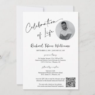 Invitation Photo funéraire minimaliste moderne Code QR