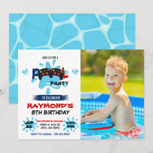 Invitation Photo Gamer Pool Party Anniversaire