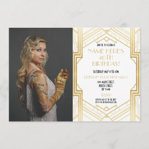 Invitation Photo Gatsby Gold Art Deco du parti d'anniversaire