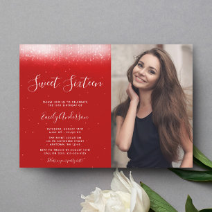 Invitation Photo Glam Red Sweet 16