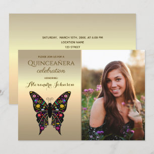 Invitation Photo Gold Quinceanera 15e anniversaire