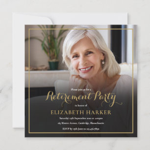 Invitation Photo Gold Script Elegant Retraite Party