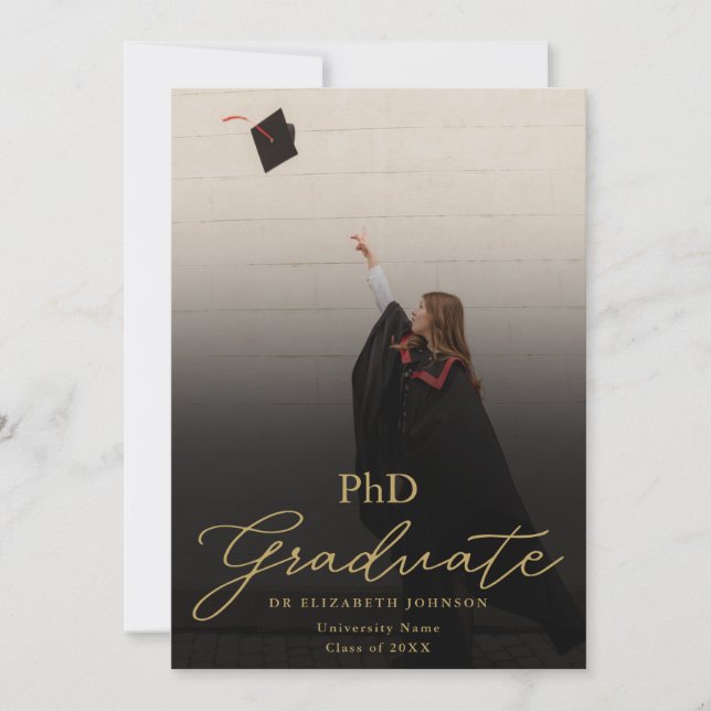 Invitation Photo Gold Script PhD Graduation Party (Devant)