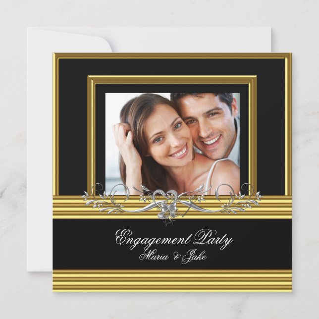 Invitation Photo Gold Silver de la partie d'engagement 2 (Devant)