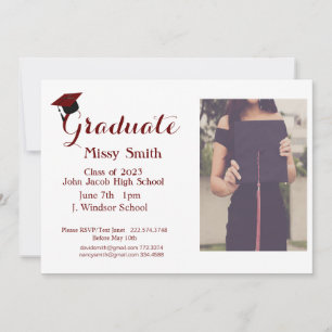 Invitation Photo Graduation, Classe d'Invitation 2024 Maroon