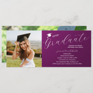 Invitation Photo Graduation Party Élégant Script moderne
