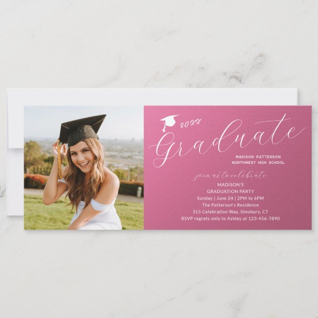 Invitation Photo Graduation Party Élégant Script moderne (Devant)
