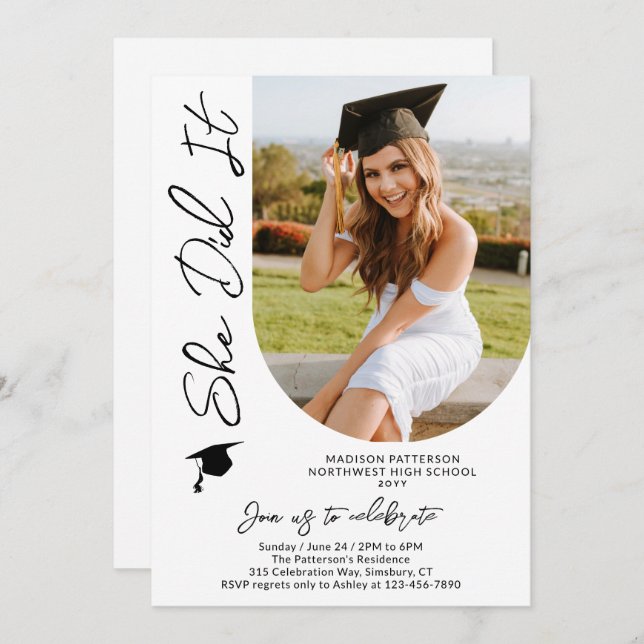 Invitation Photo Graduation Party Moderne Élégant Script (Devant / Derrière)