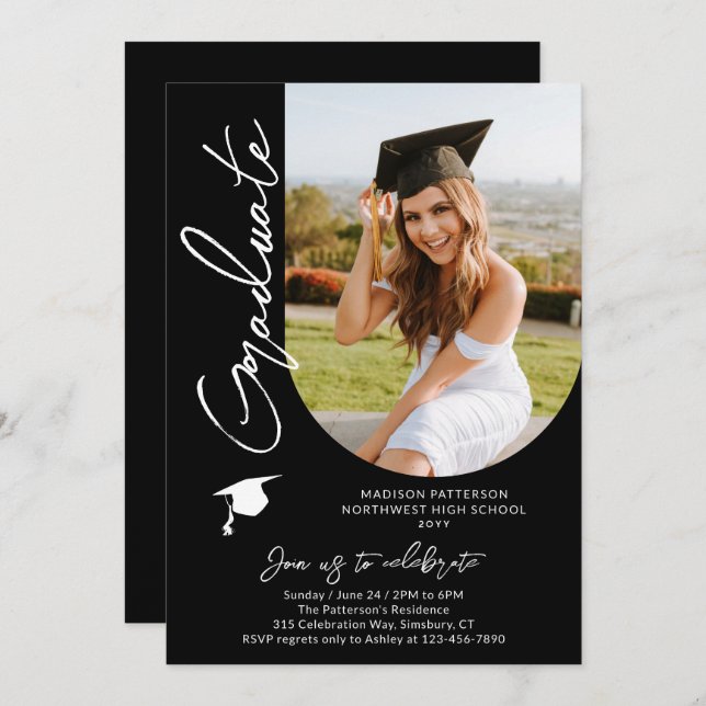 Invitation Photo Graduation Party Moderne Élégant Script (Devant / Derrière)