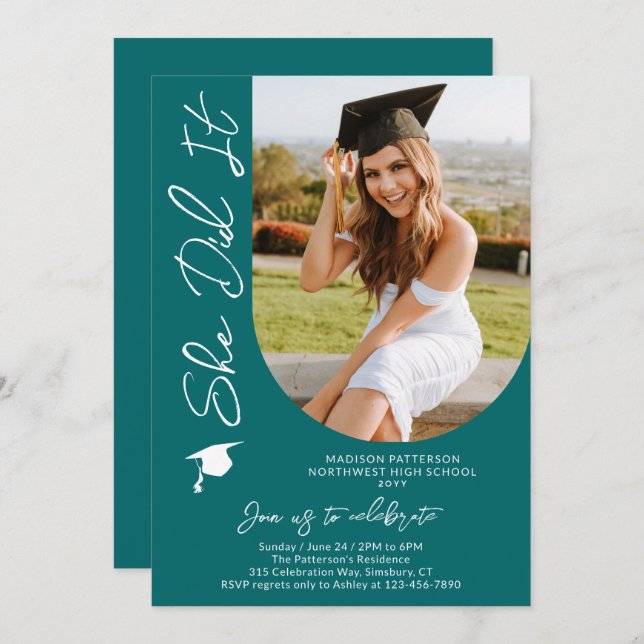 Invitation Photo Graduation Party Moderne Élégant Script (Devant / Derrière)