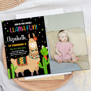 Invitation Photo Green Brown Llama Fun Llama Anniversaire
