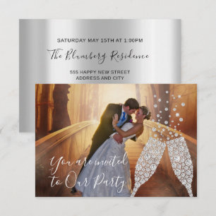 Invitation Photo Grey Glass Bubbles Photo Mariage Event