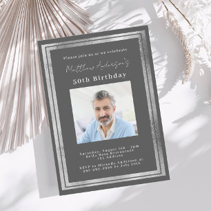 Invitation Photo gris argent anniversaire