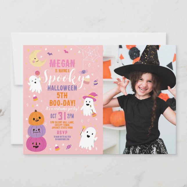 Invitation Photo Halloween Filles Anniversaire Citrouille (Devant)