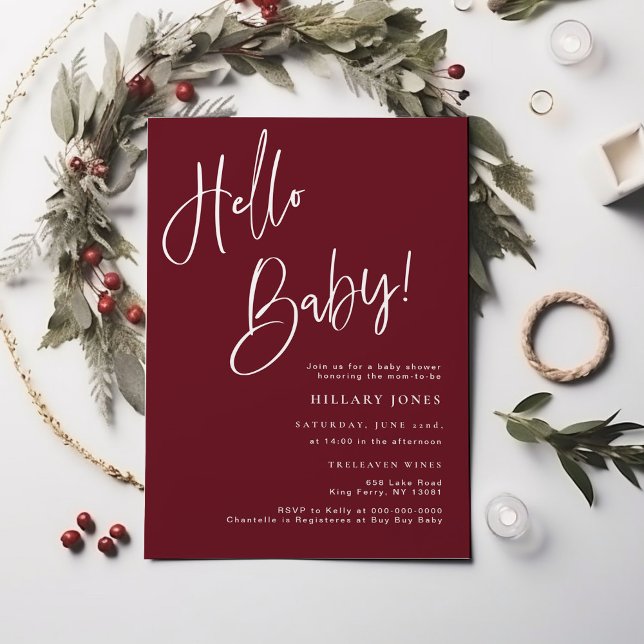 Invitation Photo Hello Baby Modern Winter Festive Baby shower (Créateur téléchargé)