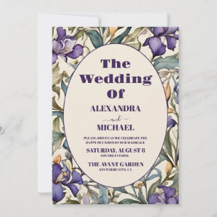 Invitation Photo Iris Violet Art Nouveau Mariage