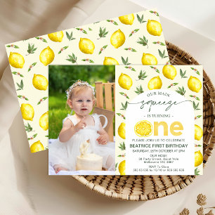 Invitation Photo Jaune Lemon Main Squeeze 1er anniversaire