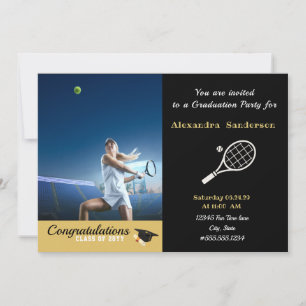 Invitation Photo Joueur de tennis Noir Or Blanc remise de dip