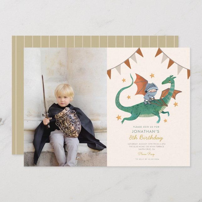 Invitation Photo Knight and Dragon Royal Medieval Birthday (Créateur téléchargé)