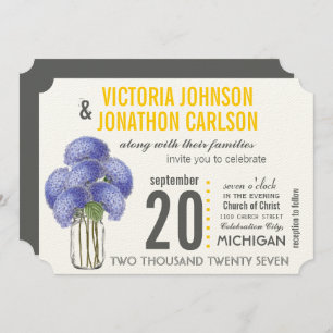 Invitation Photo Lavande Jaune Hydrangea Mason Jar Mariage