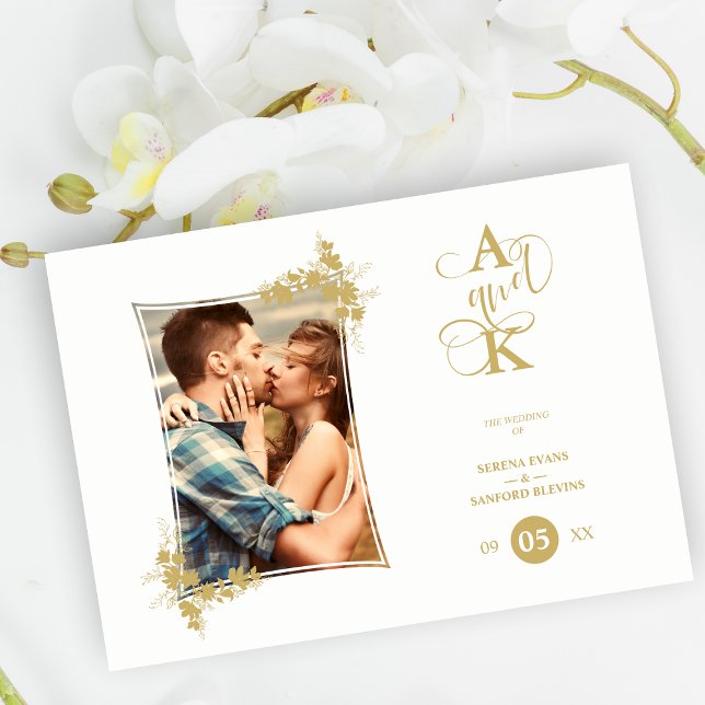 Invitation Photo Luxury Fake Golden Modern Botanical Frame (Créateur téléchargé)