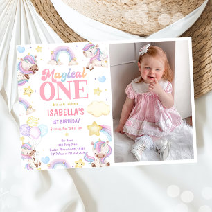Invitation Photo Magical One Rainbow Unicorn 1er anniversaire