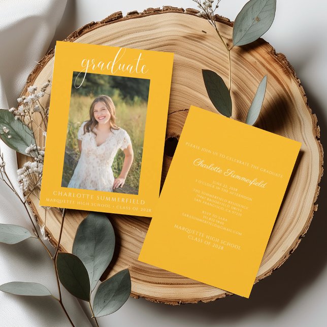Invitation Photo manuscrite Script Gold Graduation (Créateur téléchargé)