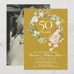 Invitation Photo mariage 50e anniversaire d'or Floral