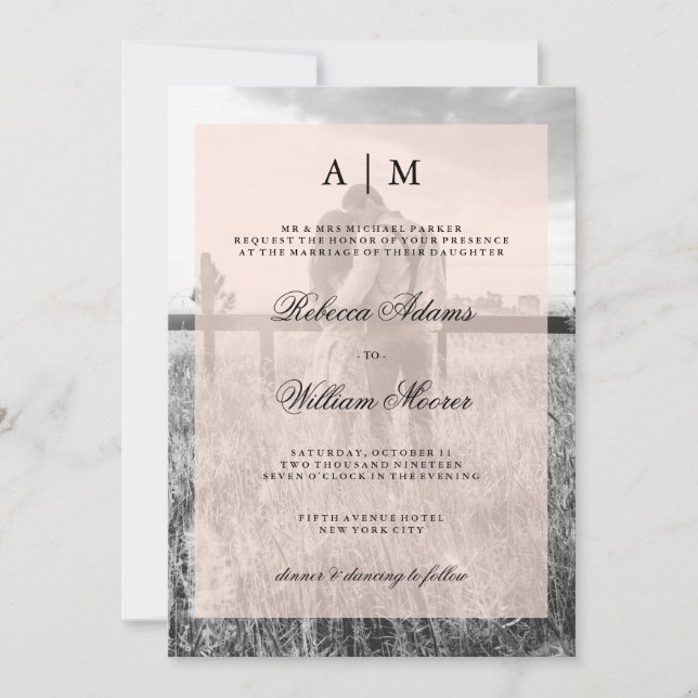 Invitation photo mariage avec superposition rose p (Devant)