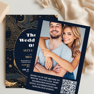 Invitation Photo Mariage Céleste Bleu Minuit Or