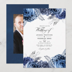 Invitation Photo Mariage de la marine et de l'huile d'argent