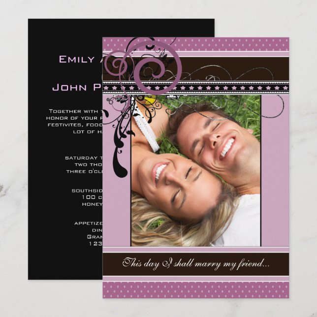 Invitation Photo Mariage des points et des torrents Lilac (Devant / Derrière)