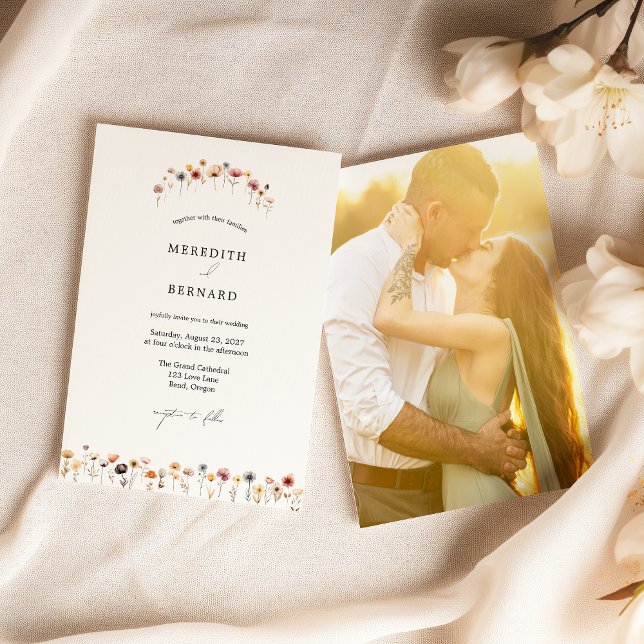 Invitation photo Mariage florale simple et colorée (Créateur téléchargé)