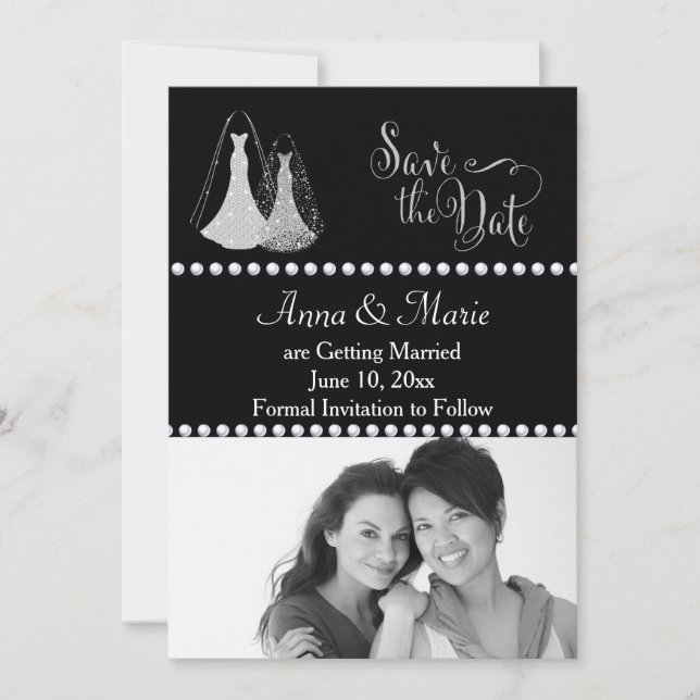 Invitation Photo Mariage gay Enregistrer la date Argent (Devant)