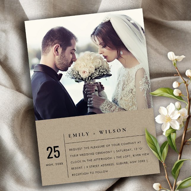 INVITATION PHOTO MARIAGE MODERNE DE TYPOGRAPHIE DE KRAFT RUST (Créateur téléchargé)