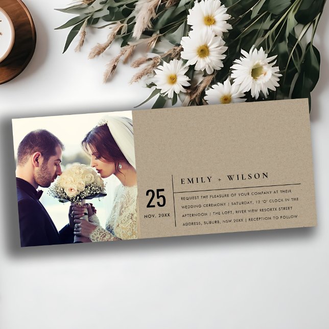 INVITATION PHOTO MARIAGE MODERNE DE TYPOGRAPHIE DE KRAFT RUST (Créateur téléchargé)