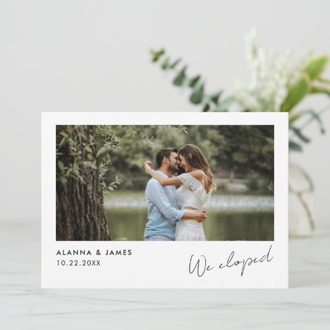 Invitation Photo Mariage moderne "Nous avons Elopé" (Debout devant)