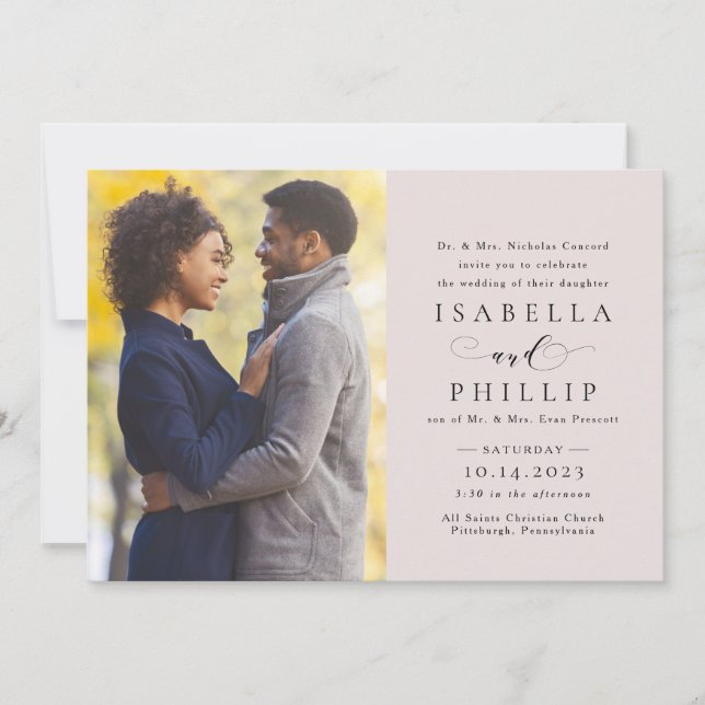 Invitation Photo mariage rose pâle élégant (Devant)