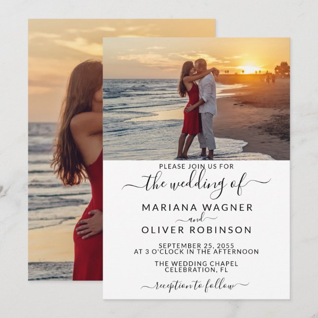 Invitation Photo Mariage Script Élégant (Devant / Derrière)