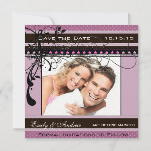Invitation Photo Mariage violet et rose Enregistrer la date